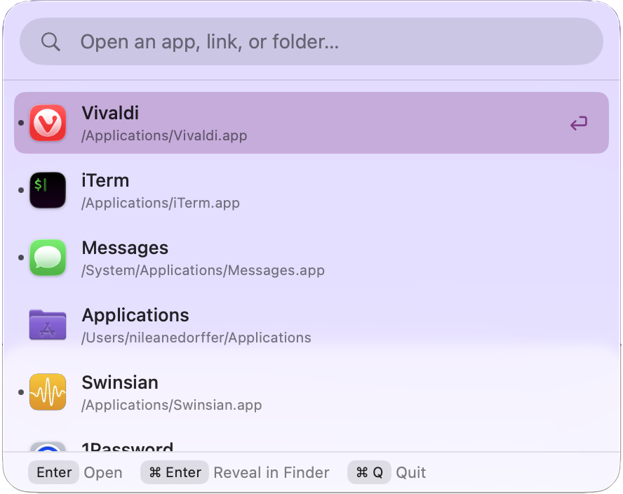 A screenshot of TinyStart in action